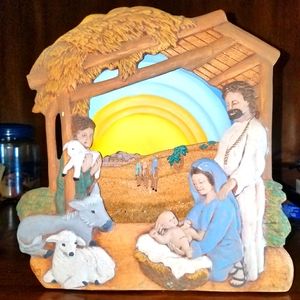 Vintage Hand Painted Nativity Scene Light Up Ceramic Night Light Display Limited
